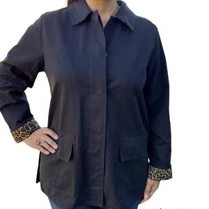 Dennis basso women’s lightweight jacket black cheetah print lining Large